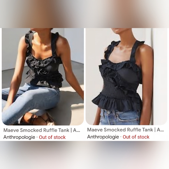 Maeve by Anthropologie Black Smocked Ruffled Tank Women's Size XS - Picture 4 of 7